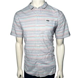 Volcom Button Down Shirt Mens XL Multi-Color Retro Surf Striped Slim Fit